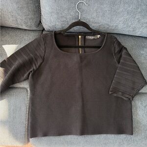 Ivanka Trump Black Ribbed Top with Gold Zipper